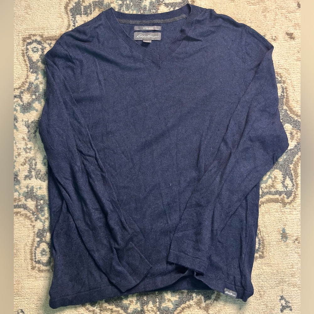 Eddie Bauer Blue V-Neck Sweater